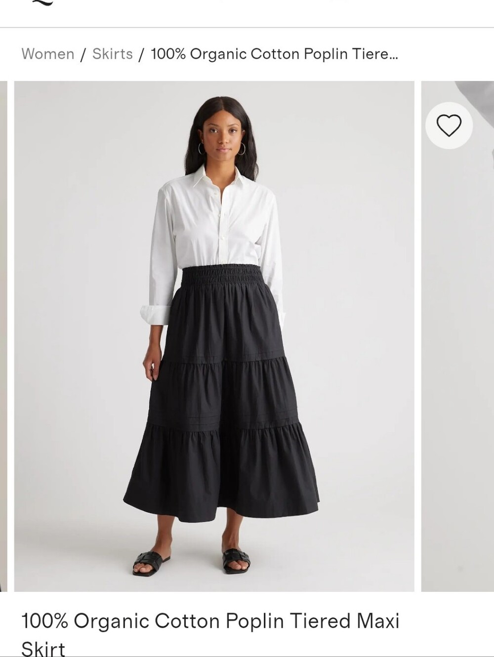 Quince Black Smocked-Waist Tiered Maxi Skirt In Organic Poplin Size L NWT
